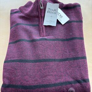 True Rock Burgundy Quarter Zip Striped Sweater - Fits Size L